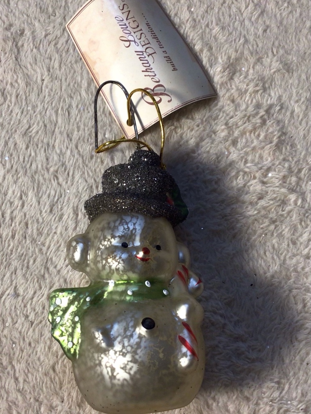 Bethany Lowe candy cane snowman glass ornament
